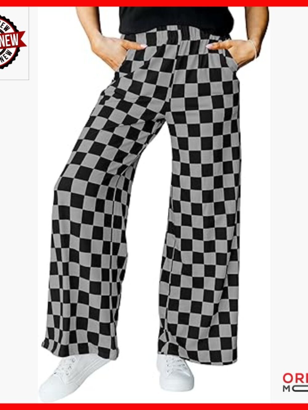 Wide Leg Lounge Pants High Waist Straight Leg Checkered Pattern Casual